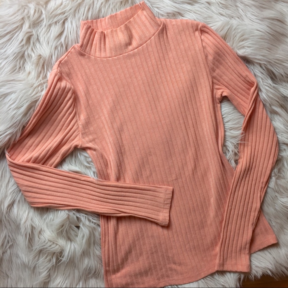 🍑 Topshop peach ribbed high neck top